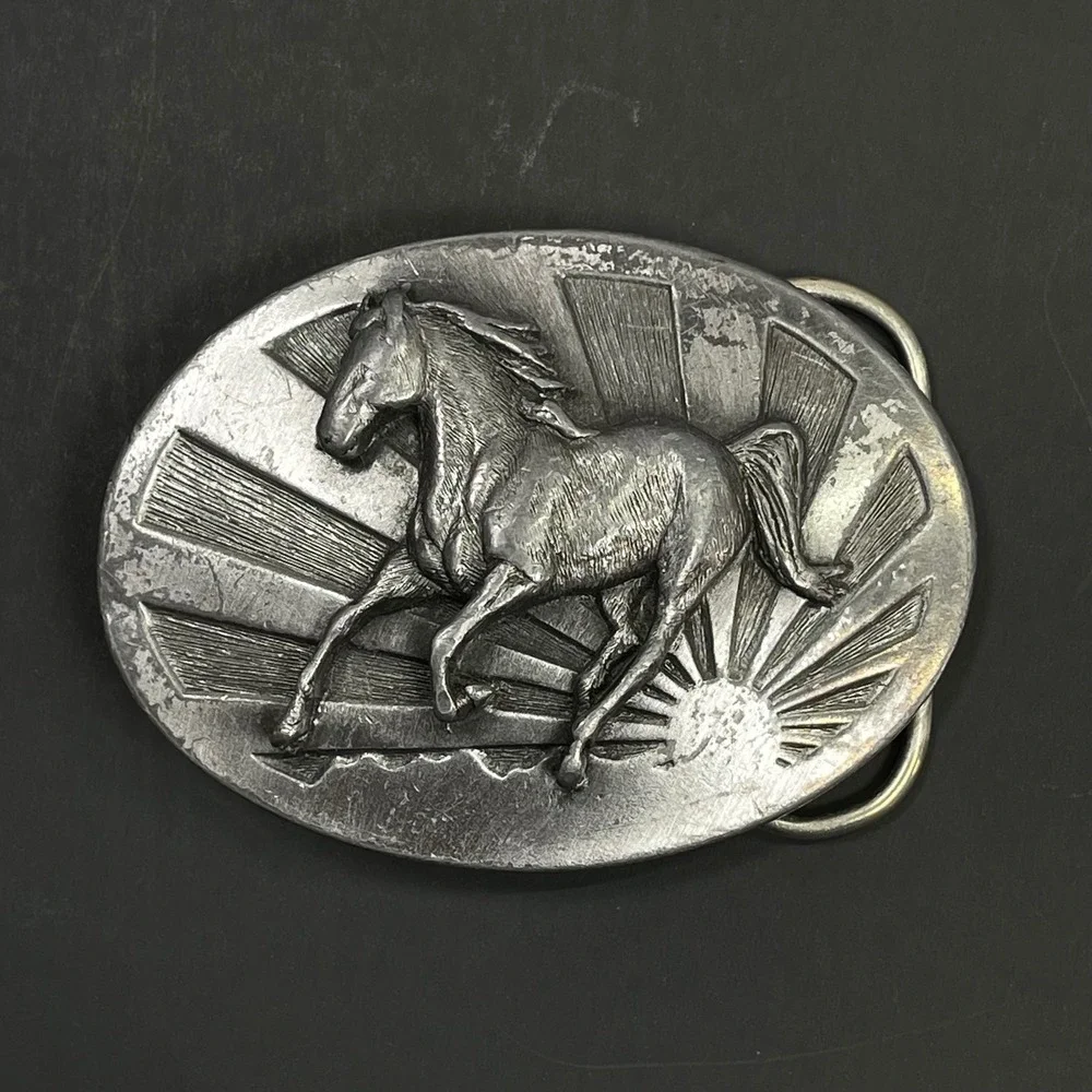 Vintage Siskiyou Buckle Co Running Horse 1986 Unisex Silver Belt Buckle USA Made